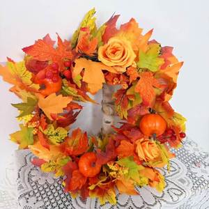 Promoción: Corona de la Cosecha de Otoño con Simulación de Explosión, Decoraciones de Hojas de Arce y Calabaza para Halloween - Product Image 1