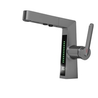 Robinet de lavabo de salle de bain à affichage de température intelligent, nouveau robinet numérique LCD à montage monotrou, finition brossée pour lavabo de chambre à coucher