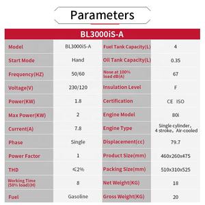 Generador Silencioso Inverter de Tamaño Pequeño con Arranque Eléctrico en Venta / Mini Generador Portátil de Gasolina - Product Image 6