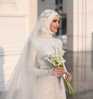 Robes de mariée Mily Bridal MM013 élégantes à col haut, manches longues, sequins, hijab, robes de mariée brillantes, robes de mariée arabes musulmanes