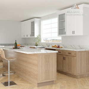 Gabinetes de Cocina Americanos con Isla |   Gabinetes de Cocina Personalizados en Roble Blanco |   Gabinetes Shaker en Stock, Listos para Armar en Almacén - Product Image 1