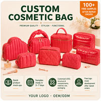 Trousse de toilette matelassée en polyester avec motif uni de luxe et fermeture ouverte - saloveybags