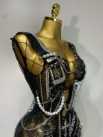 Robe de soirée courte à chaîne droite ornée de diamants, tenue de luxe pour femmes, sexy, ajourée, pour boîte de nuit, spectacle, chanteuse, danseuse