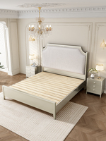 Lit double de luxe de style américain 1,8 m, série Paris Midsummer, chambre principale, lit moderne simple en bois massif avec tête de lit rembourrée pour mariages