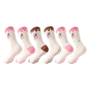 Custom Logo Pilates Yoga <b>Socks</b> Women Crew Mid Calf Donut Embroidery Lace Trim Anti Slip <b>Silicone</b> Grip Fitness Sports <b>Socks</b> - Product Image 6