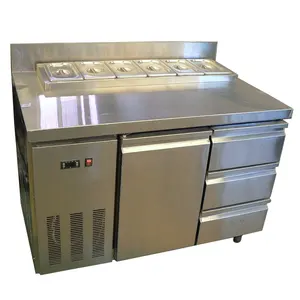 3 Drawer 1 Door Stainless Steel Salad Bar Counter Commercial Pizza Pre Table Undercounter fridge Kitchen Top Cooler Cabinet