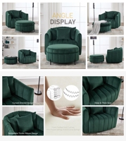 Fauteuil pivotant surdimensionné moderne en forme de citrouille avec rangement, pouf confortable, siège vert, style détente, canapé d'appoint modulable, pieds en métal, mobilier