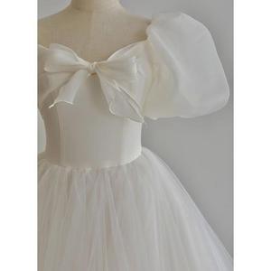 Elegant White Wedding Dress Ball Gown Sweetheart Neckline Puff <b>Sleeve</b> Natural Waistline For Travel Photography Portrait <b>Bridal</b> - Product Image 3