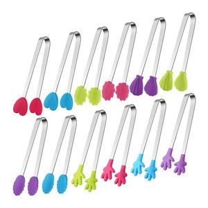 Pinces à sucre miniatures en forme de main colorées de 5 pouces pour enfants, pinces à servir en acier inoxydable avec embouts en silicone - Product Image 1