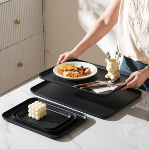 Black <b>Plastic</b> Rectangular Tray <b>Set</b> Thickened Food Grade Serving Trays For <b>Tea</b> Coffee Household Use - Product Image 2
