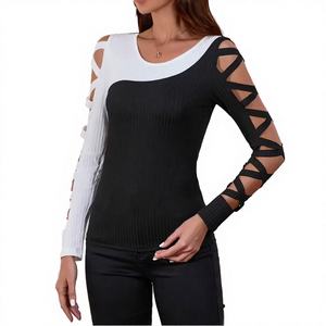 Camiseta de Verano 2025 para Mujer, Casual, Clásica, Ajustada, Ecológica, con Manga de Mariposa y Diseño Cruzado en los Hombros, de Poliéster/Algodón - Product Image 2