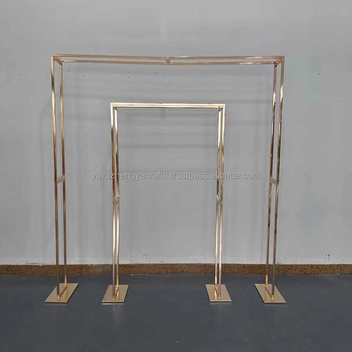 Good Price Wedding Backdrop Square Shiny Gold Wedding Arch Backdrop Stand 3D Cubic Stainless Steel Mandap Backdrop Frame Metal