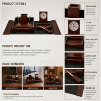 Ensemble de bureau de direction en bois de luxe avec horloge et porte-stylo, décoration de bureau en acajou pour cadeau d'entreprise