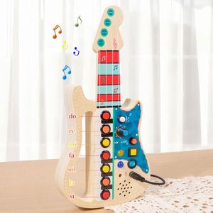 Guitare en bois pour enfants, instrument musical pour tout-petits, 3 modes de jeu et lumière LED, jouets éducatifs - Product Image 1