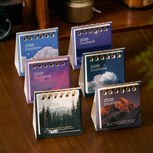 2026 natura paesaggio Mini spirale rilegato scrivania/calendario <span class=keywords><strong>da</strong></span> tavolo con orologio e cornice per foto eco-friendly per ufficio e uso domestico - Product Image 2