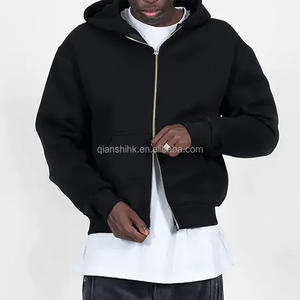 Fermeture à glissière complète 100% coton épais Baggy 400 450 Gsm polaire surdimensionné sweat à capuche en éponge française pour hommes poids lourd Vintage sweat à capuche zippé - Product Image 1