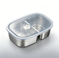 Boîte à lunch en acier inoxydable 304 à 2 compartiments de 1200 ml avec couvercle, boîte bento portable, boîte de rangement pour réfrigérateur pour les employés de bureau