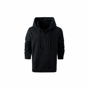 Sweat à capuche en molleton de coton 100% pour hommes, manches longues, fermeture à glissière et cordon de serrage, hauts tendance tendance pour le printemps, l'automne et l'hiver. - Product Image 1