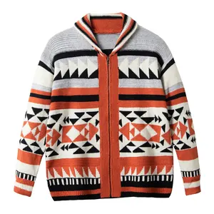 OEM ODM सप्लायर गिरावट सर्दियों जिपर पुरुषों विंटेज प्लस आकार बुना हुआ jacquard बुना हुआ कपड़ा स्वेटर कोट लोगो कस्टम बुनना कार्डिगन
