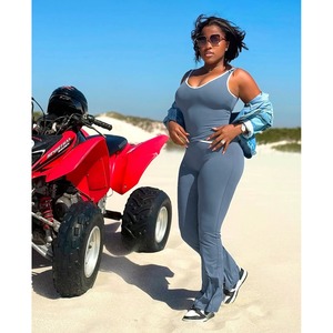 CN693 Cross Border europeo e americano etichetta di Design di moda sportiva <span class=keywords><strong>canotta</strong></span> da <span class=keywords><strong>donna</strong></span> con coulisse a vita alta Set di pantaloni larghi - Product Image 4