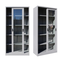 Archivador Metálico con Puerta Corredera de Vidrio Completo y Estantes Ajustables para Almacenamiento Visible de Documentos y Libros de Oficina