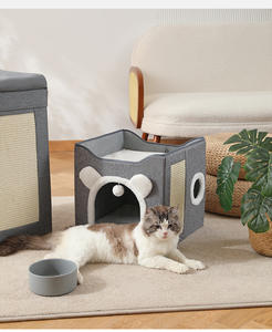 Faltbares Katzen haus Indoor Große Katzen höhle mit Kratz brett & Flauschiger Ball Haustier häuser & Möbel Haustier bett Katzen produkte - Product Image 3
