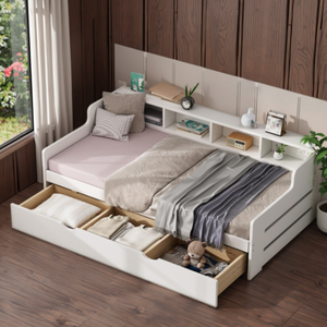 Customized Modern European Solid Wood White Children's <strong>Day</strong> <strong>Bed</strong> Frame <strong>with</strong> 3 <strong>Drawers</strong> for Kids Bedroom Furniture Hotels Apartments - Product Image 1