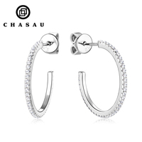 Boucles d'oreilles pendantes en argent 925 avec moissanite, grandes demi-cercles simples, bijoux d'oreille à piercing, créoles ouvertes en C pour femmes