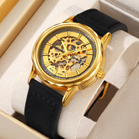 Montre squelette pour homme SKMEI M035, mécanique, 3ATM, or, marque de luxe, montres automatiques en acier, montres pour homme au poignet