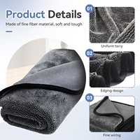 Serviette ultra-épaisse personnalisée 1600 g/m² 50x70 cm, double face, ourlet à boucle, haute absorption, sans danger pour la peinture, pour l'entretien automobile