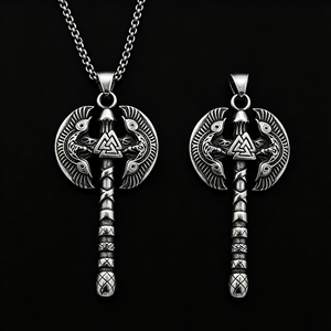 Collier Pendentif Hache de Combat Double Aigle Viking pour Hommes, en Acier Titane, avec Valknut Nordique, Style Punk Rock Motard, Talisman Hache de Guerre, Accessoires Vestimentaires - Product Image 3