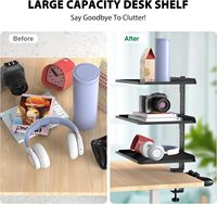 Étagère de bureau réglable à 3 niveaux en acier au carbone moderne, avec pince métallique, plateau de rangement antidérapant et support pour casque, pour la maison et le salon