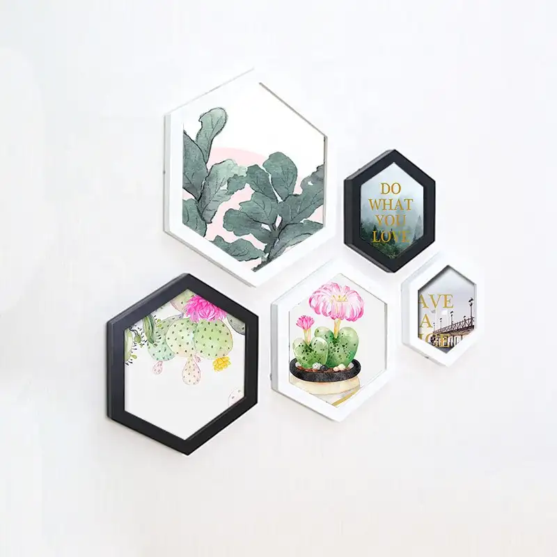 Wholesale High Quality Home Decoration Wood Simple Stylish Hexagon White Art Beautiful Wall Photo Picture Frame