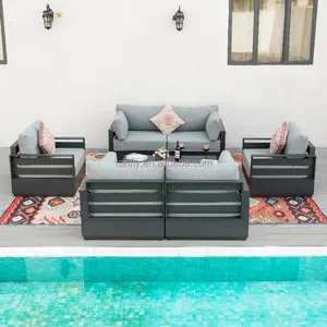 Modern Hotel Patio Leisure Aluminum Furniture Sets Garden Outdoor Metal Sofa Set With Fire Pit Table