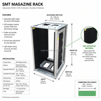 Support de stockage de cartes de circuits imprimés ESD en alliage d'aluminium noir, avec fentes en plastique antistatiques pour la production SMT