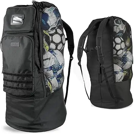 Pesante XL attrezzatura da calcio a rete borsa a sfera con tracolla regolabile con tasca anteriore per accessori sportivi