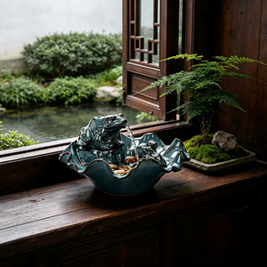 Fontaine d'eau d'intérieur en céramique avec grenouille et feuille de lotus, avec <span class=keywords><strong>galets</strong></span> de rivière, pour la décoration zen de la maison et du jardin, ornement de relaxation pour table - Product Image 3