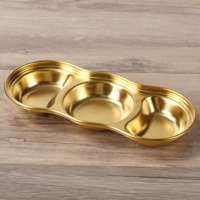 Bol à sauce et assiette à trempette multi-compartiments en acier inoxydable doré, jetable et écologique, pour camping, barbecue, fondue chinoise