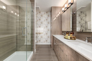 Meuble-lavabo moderne CANA en panneau plat, gris clair brillant, avec armoire murale – Excellent prix - Product Image 3