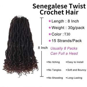 Cabello de Fibra Química Africana para Crochet, 12 Pulgadas, <span class=keywords><strong>Dos</strong></span> <span class=keywords><strong>Colas</strong></span> Trenzadas, Flor Senegalés, Resistente a Altas Temperaturas, Doble Trama - Product Image 3