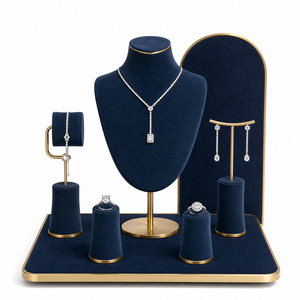 Zebopak Navy Blue Velvet Jewelry Display Stand for Retail Store <b>Necklace</b> <b>Ring</b> Earring Bracelet Display Set Manufacturer - Product Image 2