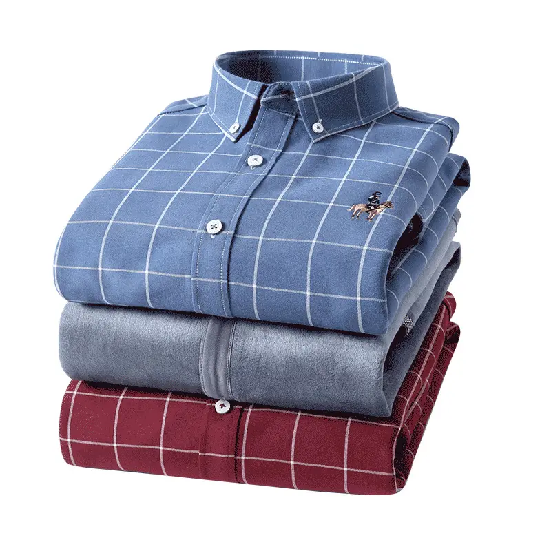 Fashion Heavy Oversized Solid Pocket Plaid Flannel Shirts For Mens Light Blue