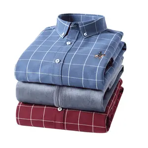 Men Designers Long Sleeve Plaid Thicken Flannel Work Button Down Shirt Logo Custom