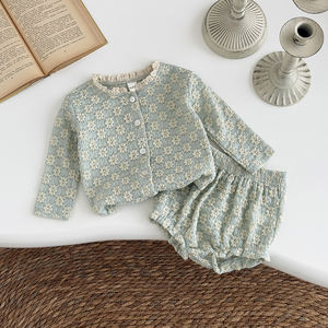 Koreanische Art Kinder kleidung Sommer Baby Girl Mode Stickerei Kleine Blume Oberarm Cardigan Shorts Set - Product Image 2