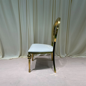 Chaise de salle à manger moderne en acier inoxydable à dossier creux, coussin en cuir, stable et empilable pour hôtels, mariages, événements, vente en gros et <span class=keywords><strong>location</strong></span> aux États-Unis - Product Image 3
