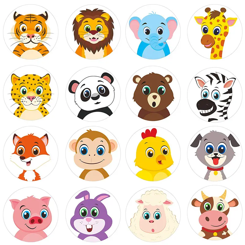 Colorful Printing Custom Round Animals Roll Kawaii Cute Children Cartoon Paper Stickers For Kids