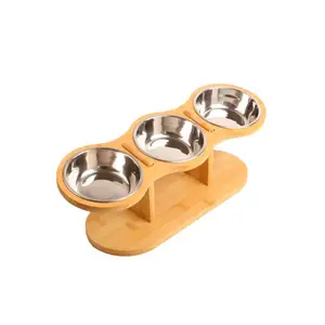 Alimentador de pie alto para mascotas de madera soporte ajustable para perros y gatos