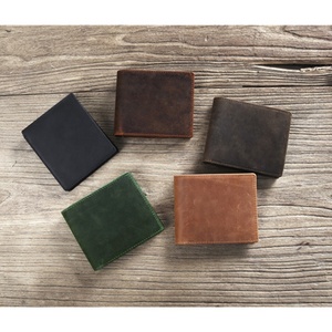 Wholesale Crazy Horse Genuine Leather Short Bifold Wallet with Coin Pocket for Men Vintage Style RFID Blocking - Product Image 4