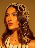 Serre-tête en maille de perles de style européen et américain, fait main, tendance, pour mariée, avec pompon, pour femme