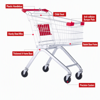 Chariot de courses Superstore 100L 130L, capacité de panier, traitement antirouille, roues silencieuses, approvisionnement en gros